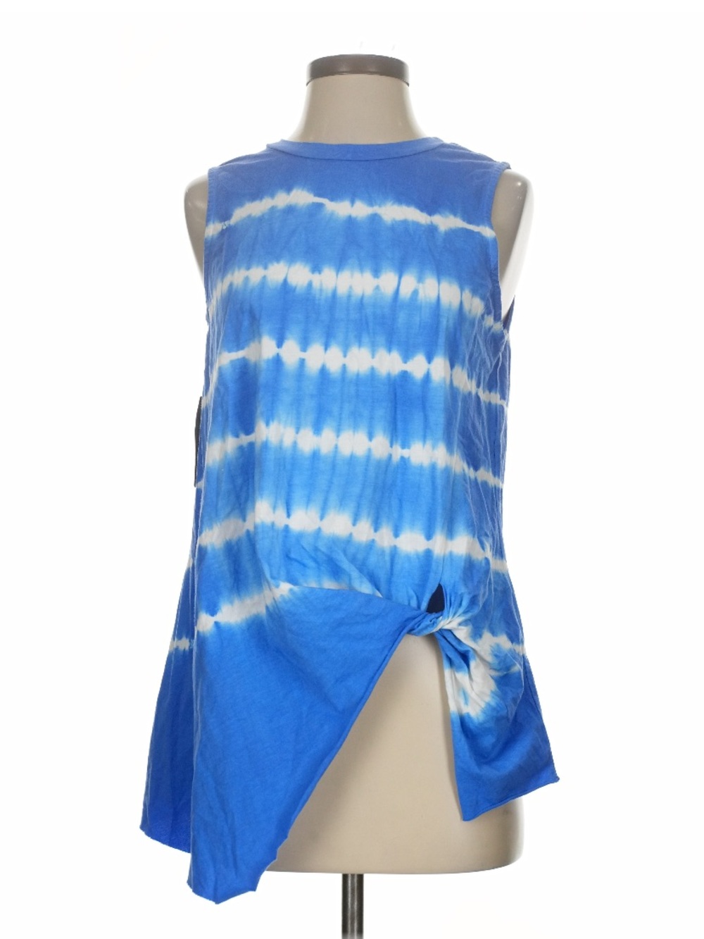 Blue Tie-Dye Knot Front Sleeveless Top